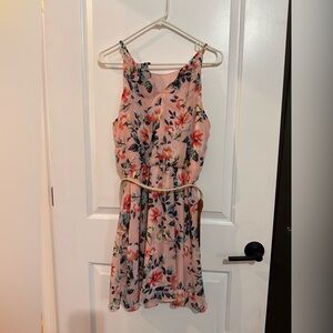 A. Byer women’s large spaghetti strap floral dress with belt.